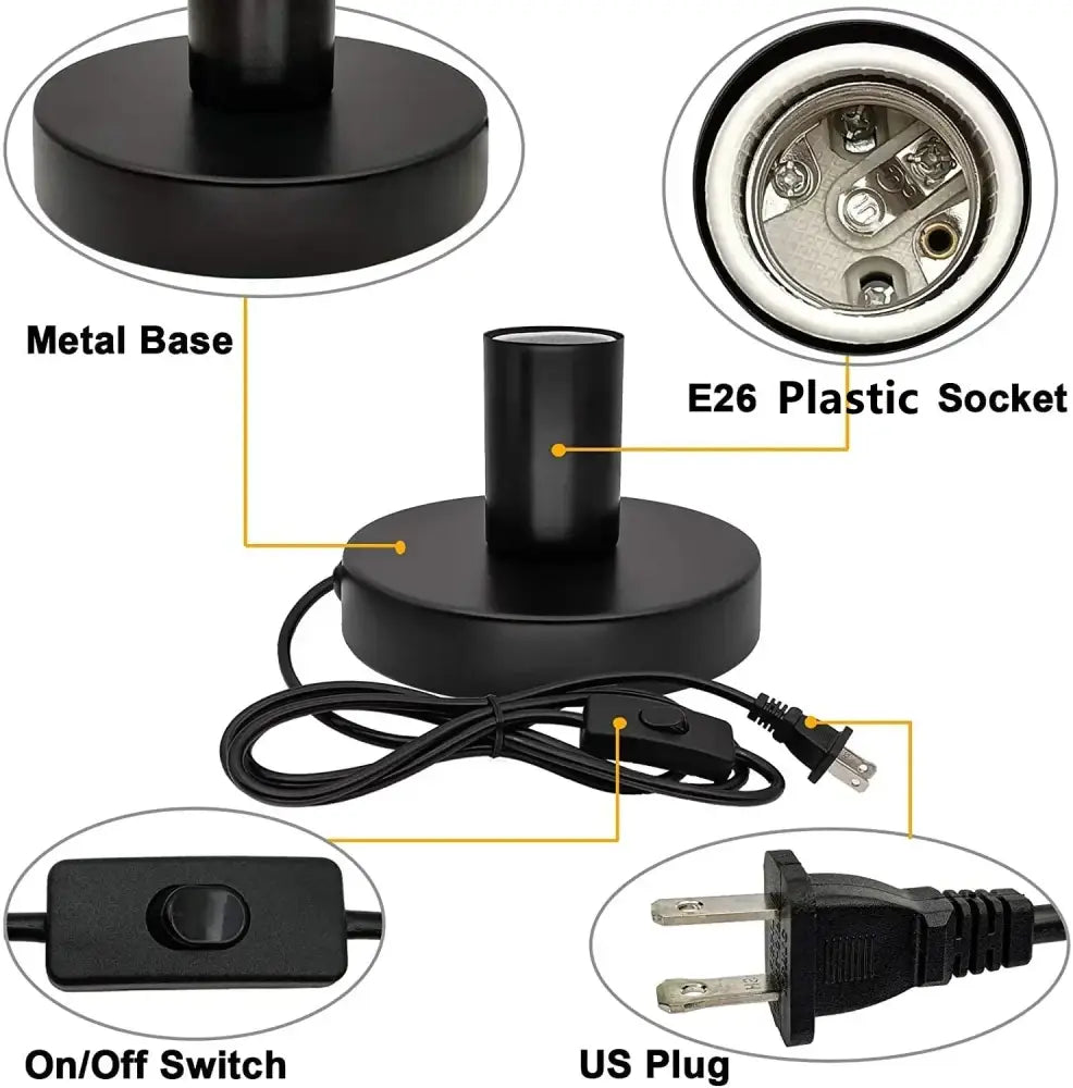 Industrial black and bronze desk lamp base with cylindrical post e26 socket and on off switch power cord us plug