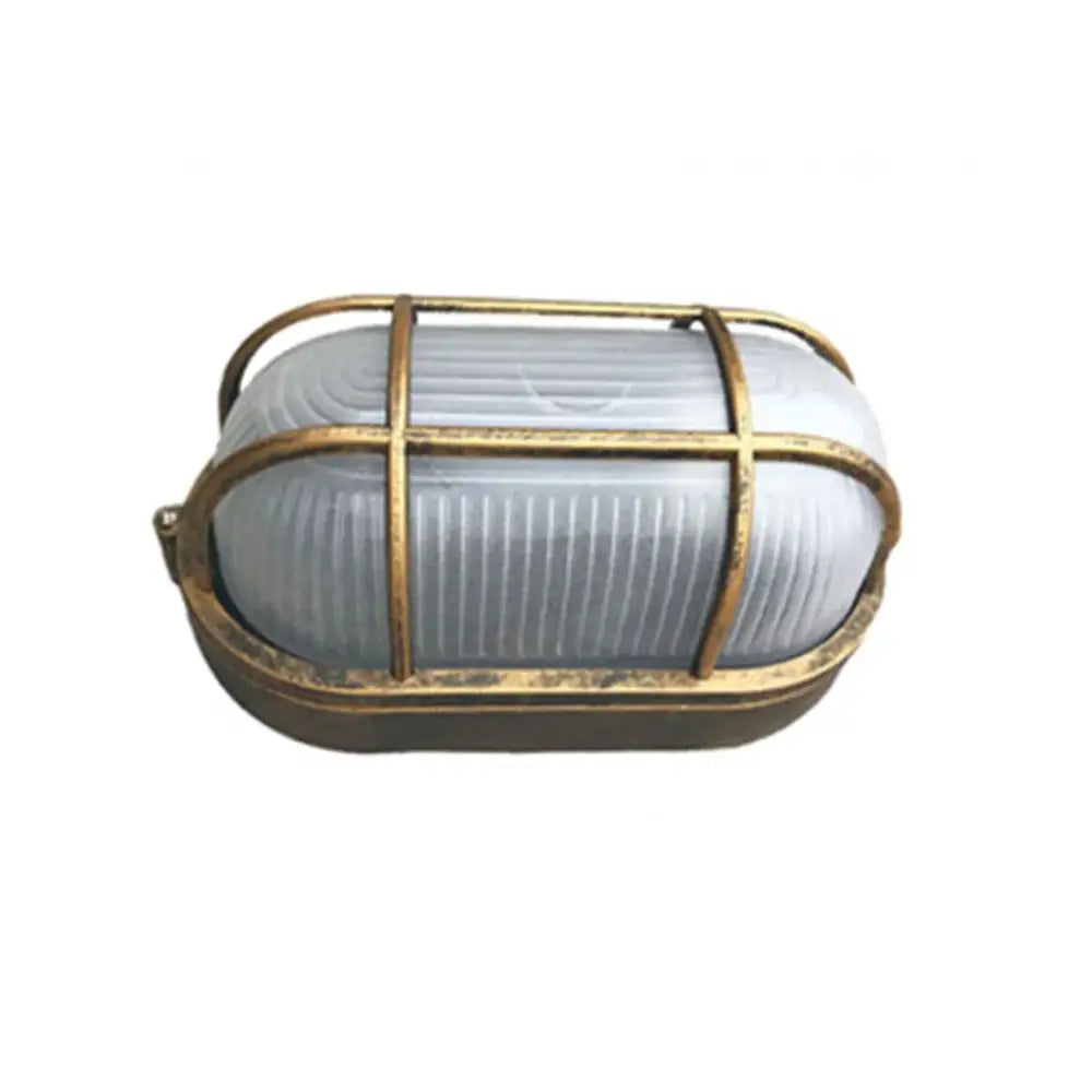 Vintage-style oval industrial black bulkhead wall light with frosted glass and brass cage for patio security decorbites black bulkhead