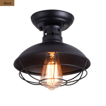 Black industrial ceiling light with metal dome shade and cage housing exposed filament bulb for decorbites industrial ceiling