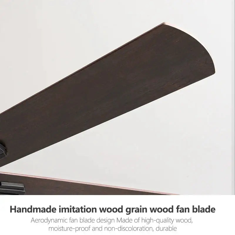 Industrial black ceiling fan with remote control featuring dark brown handmade imitation wood grain blades and sleek design