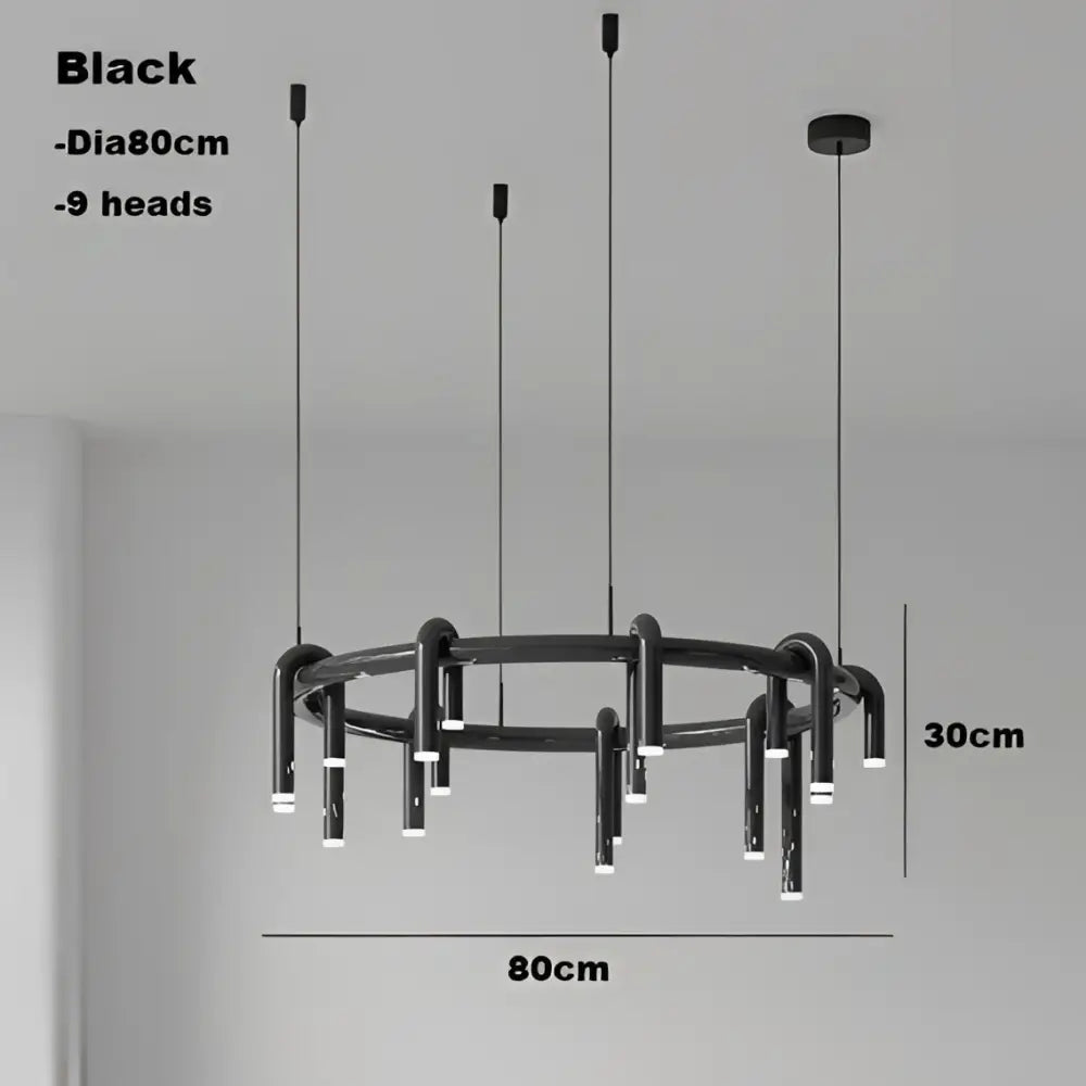 Black modern industrial circular ring pendant chandelier with nine led light heads for dining room decorbites pendant lights