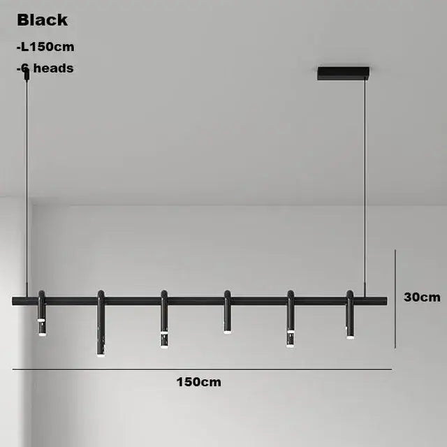 Black modern linear pendant lights with six LED heads and matte finish for decorbites circular ring pendant chandelier