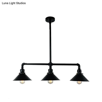 Black industrial-style pendant light with three exposed edison bulbs and conical shades for dining room island 220v-240v 110v-120v