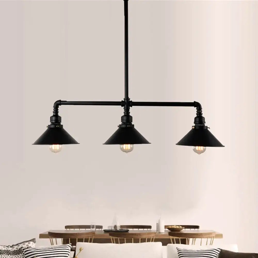 Black industrial conical island 3 bulb pendant light for dining room with 220v-240v 110v-120v compatibility