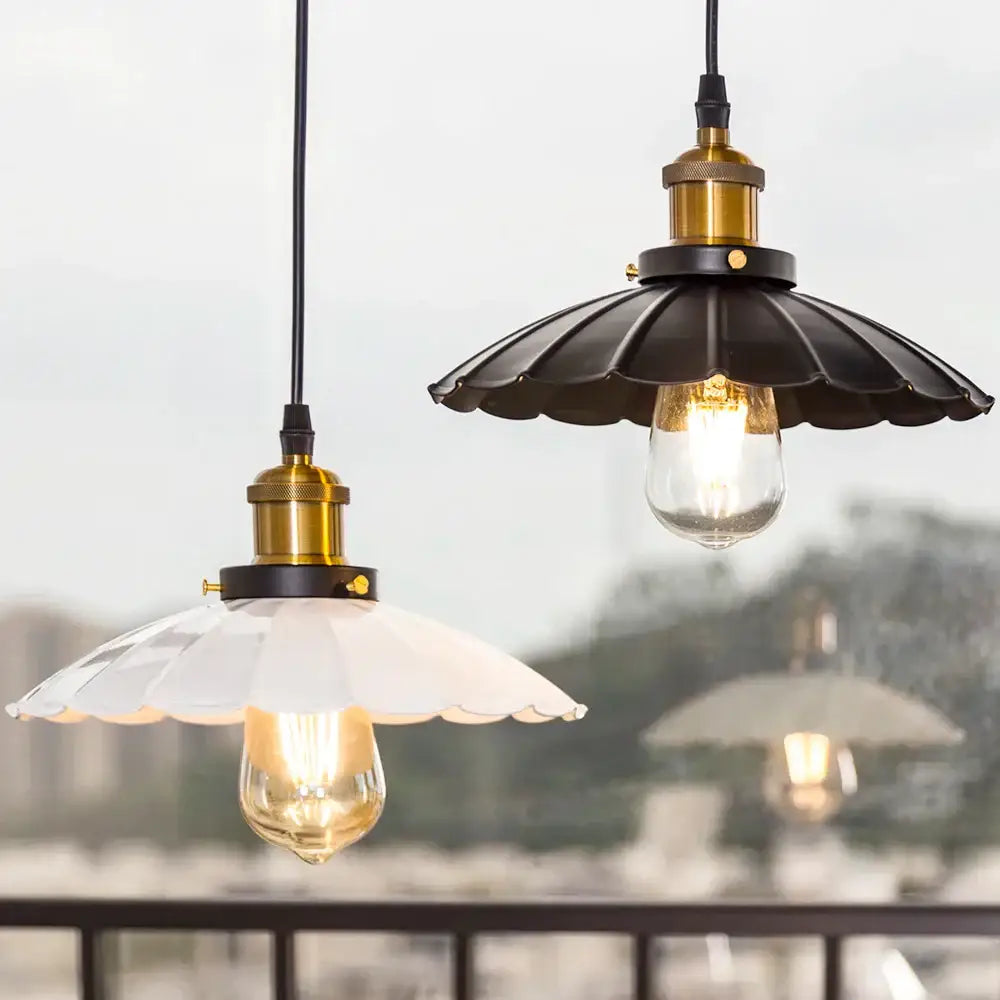 Industrial black and brass pendant light with scalloped glass shades decorbites copper vintage pendant for kitchen decor