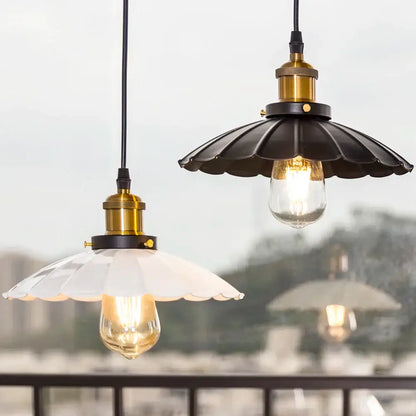 Industrial black and brass pendant light with scalloped glass shades decorbites copper vintage pendant for kitchen decor