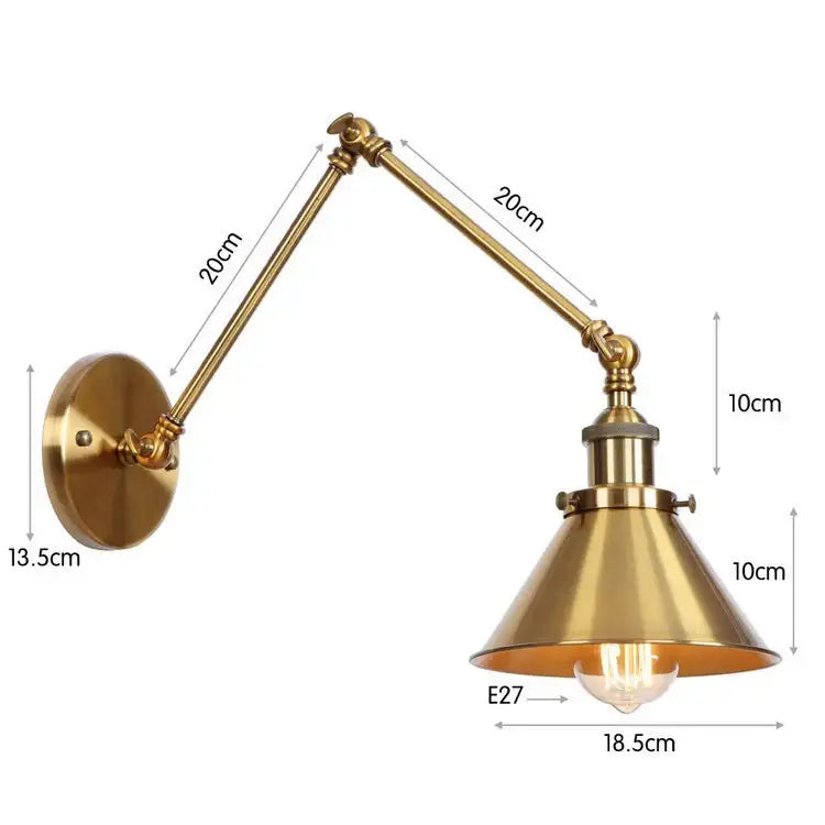 Brass-finished adjustable wall sconce with conical shade and exposed edison bulb for decorbites black copper vintage decor