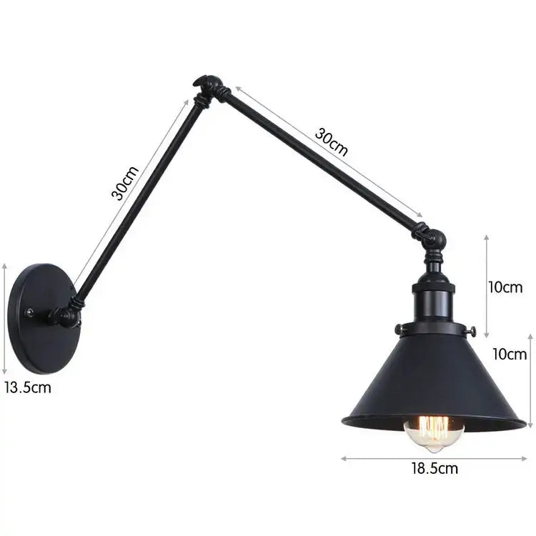 Industrial black copper vintage wall sconce with adjustable arms and conical shade for bedroom decorbites black copper