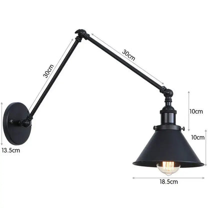 Industrial black copper vintage wall sconce with adjustable arms and conical shade for bedroom decorbites black copper