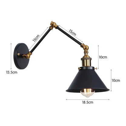 Industrial black copper vintage wall sconce with adjustable brass conical shade for bedroom decorbites black copper lighting