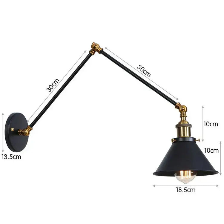 Industrial black copper vintage wall sconce with brass accents and adjustable arms for bedroom decorbites black copper style