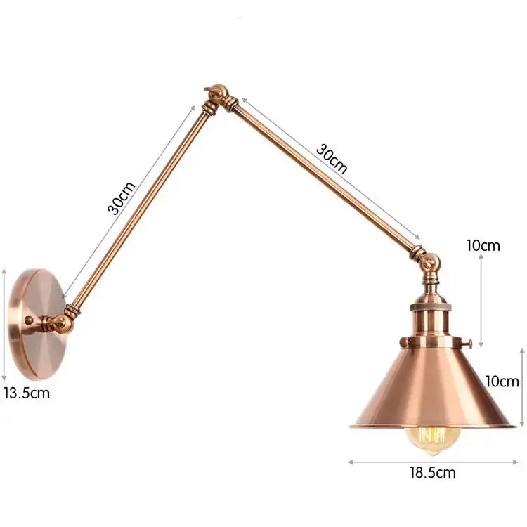 Brass-finished adjustable wall sconce with conical shade and articulated arms in decorbites black copper vintage style