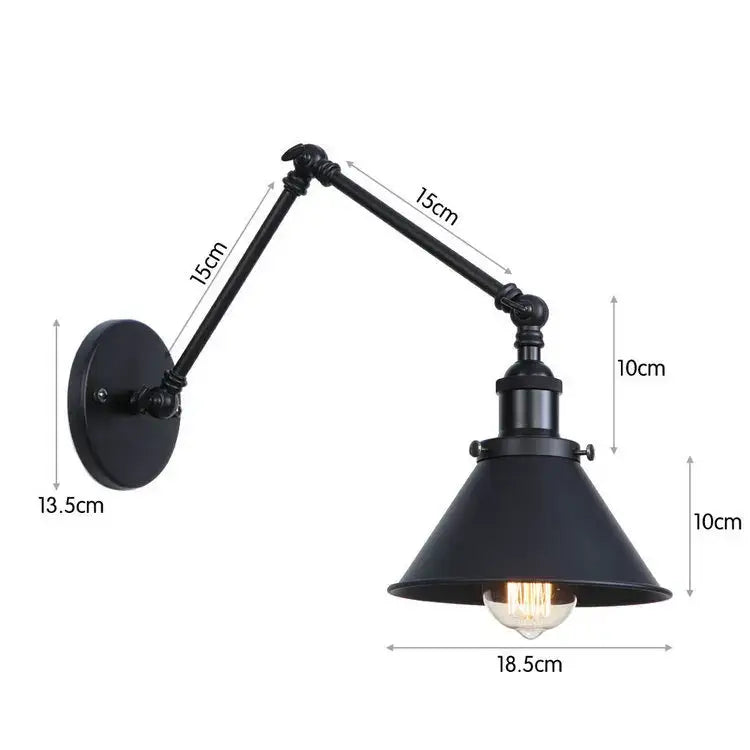 Black industrial-style wall sconce with adjustable arm and conical shade for decorbites black copper vintage bedroom lighting