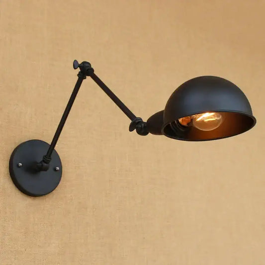 Industrial black edison retro wall lamp with black matte articulated arms and dome shade for bedroom decorbites black edison