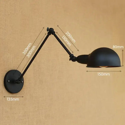 Black edison retro wall lamp with black matte finish, adjustable articulated arms, and dome-shaped shade for decorbites