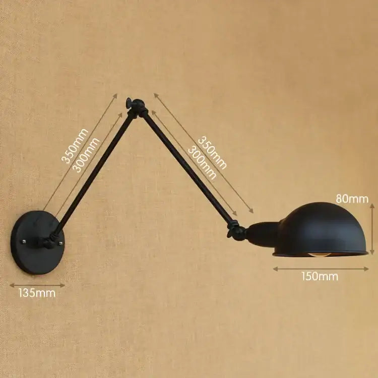 Black matte-finished industrial wall lamp with articulated arms and dome-shaped head by decorbites black edison retro