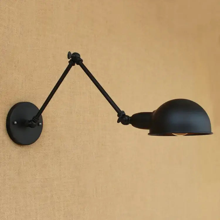 Industrial black edison retro wall lamp with black matte finish articulated arms and dome-shaped lampshade decorbites black edison