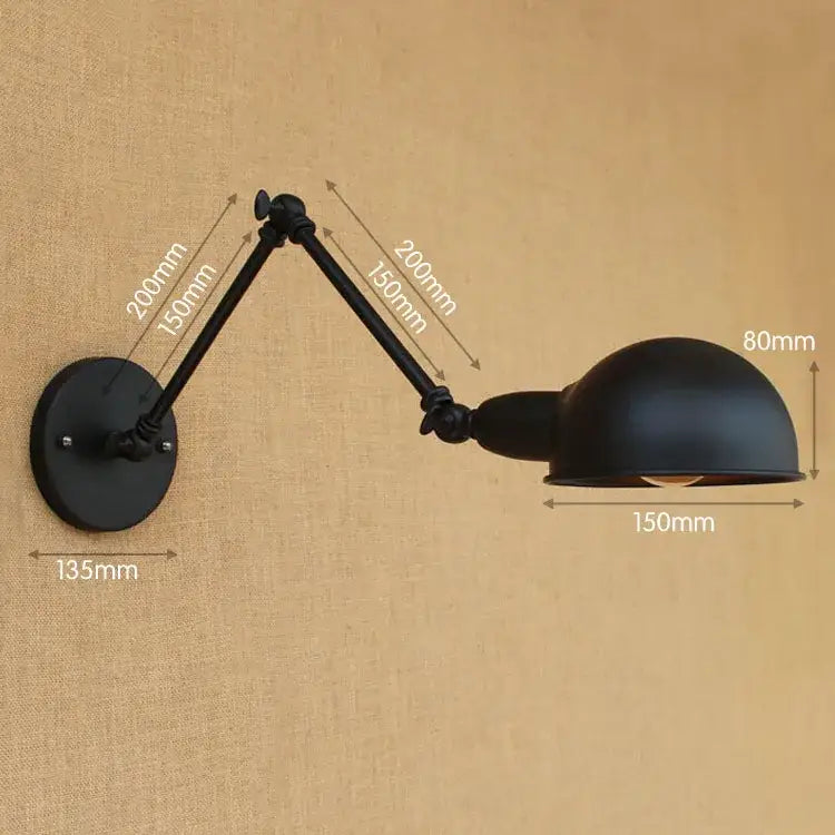 Industrial black edison retro wall lamp with black matte finish and adjustable articulated arms for bedroom decorbites black edison