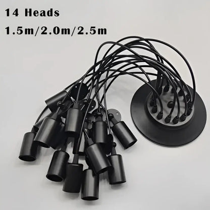 Industrial black finish 6 light pendant light with black matte cylindrical light sources and circular mounting base