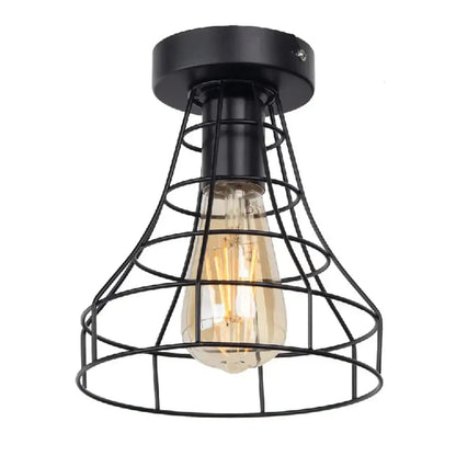 Industrial black geometric cage flush mount ceiling light with exposed filament bulb for bedroom decorbites industrial black