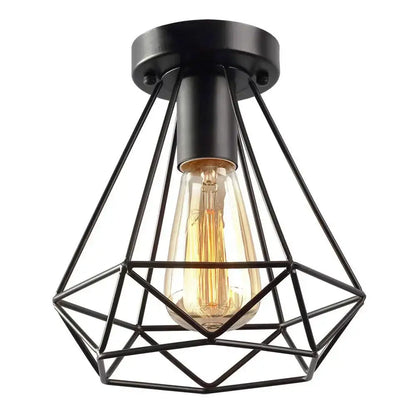 Industrial black geometric cage flush mount ceiling light with exposed filament bulb for decorbites industrial black style