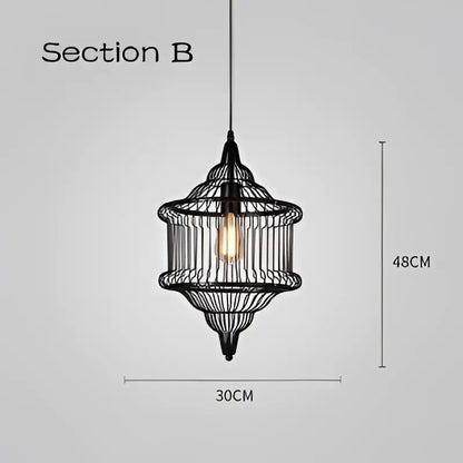 Black wrought iron industrial pendant light with geometric decorbites cage light frame for dining room decor