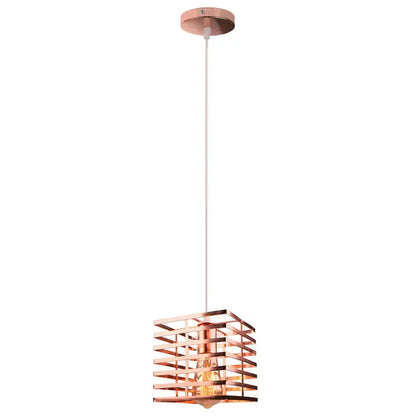 Copper-toned pendant light with industrial vintage led geometric cage design and visible filament bulb for kitchen decorbites