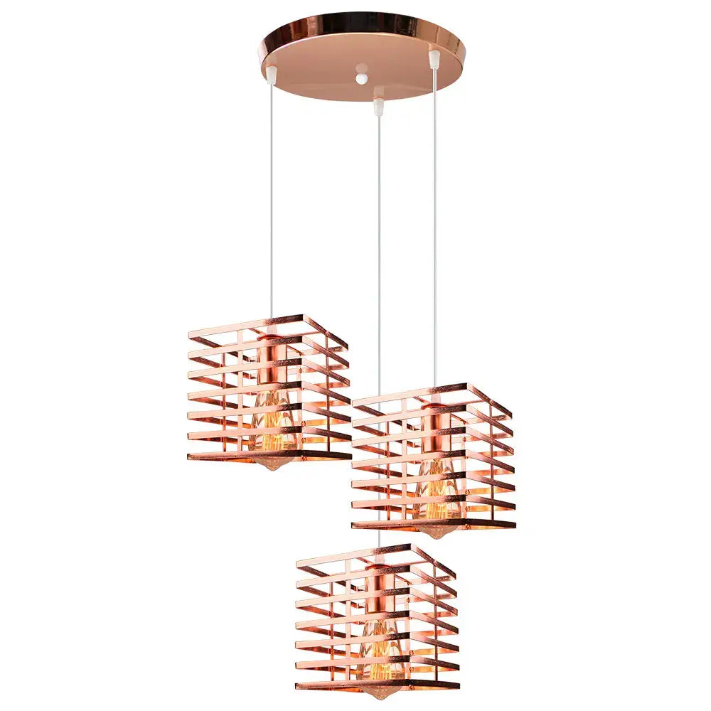 Copper-toned industrial vintage led pendant light with three stacked cube shades for kitchen decorbites use