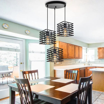 Industrial black geometric cage pendant light with exposed filament bulbs from decorbites industrial vintage led series