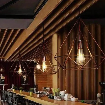 Copper geometric pendant light with exposed filament bulbs for dining room decorbites industrial led pendant
