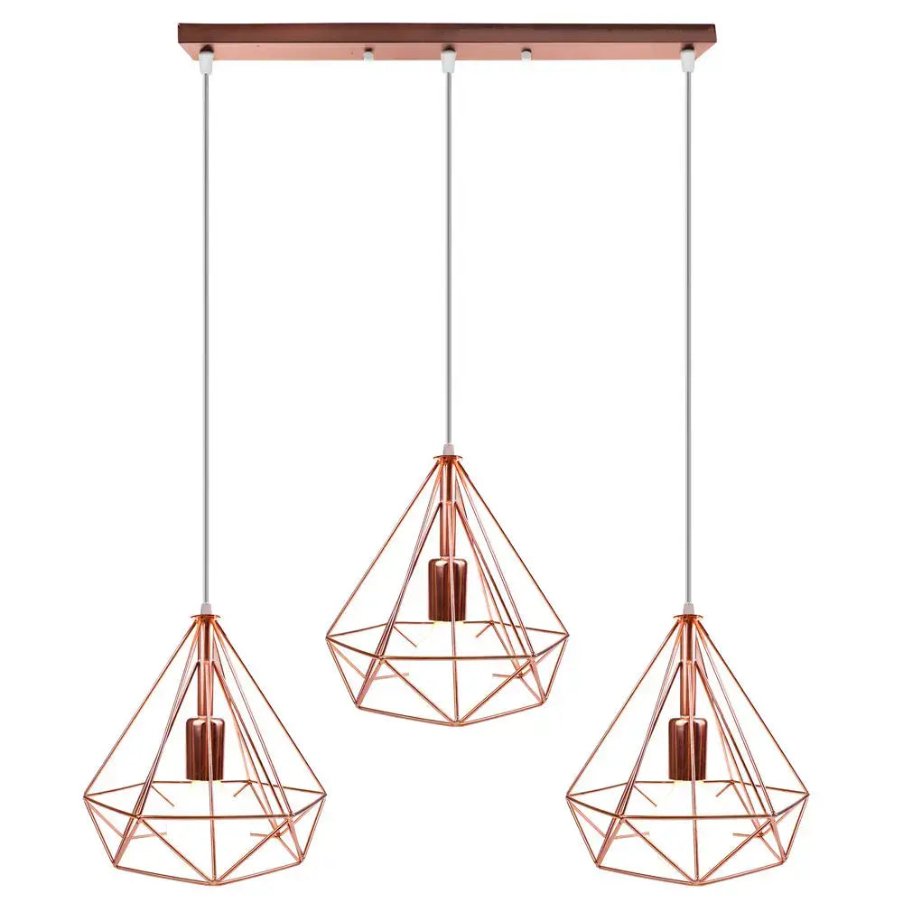 Copper-toned decorbites industrial led pendant light with geometric faceted design for modern dining room decor