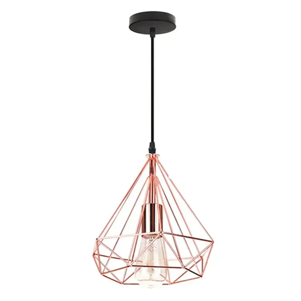 Rose gold geometric wire pendant light with black ceiling mount and cord industrial led pendant for dining room decorbites industrial led