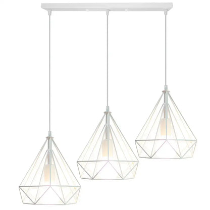 White geometric pendant light with three diamond-shaped metal and glass shades for decorbites industrial led pendant
