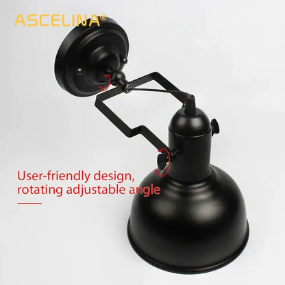 Black matte finished adjustable wall lamp with classic industrial design for decorbites iron vintage wall decor