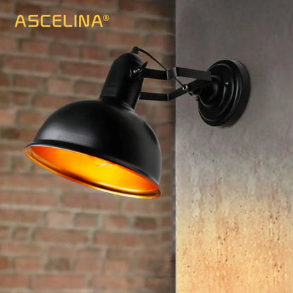 Black industrial-style matte iron vintage wall lamp with orange-gold interior by ascelina for bedroom decorbites iron vintage wall