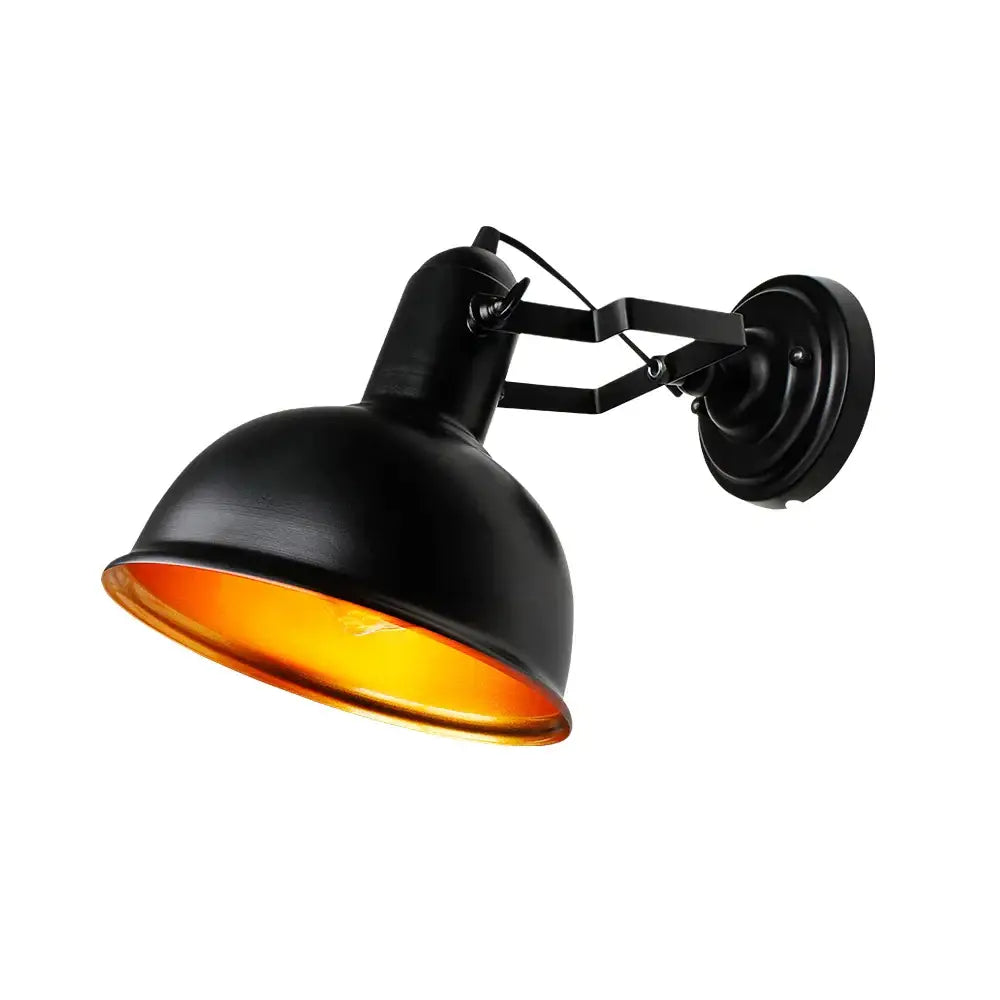 Black industrial iron vintage wall lamp with matte finish and orange-gold interior for bedroom decorbites iron vintage wall
