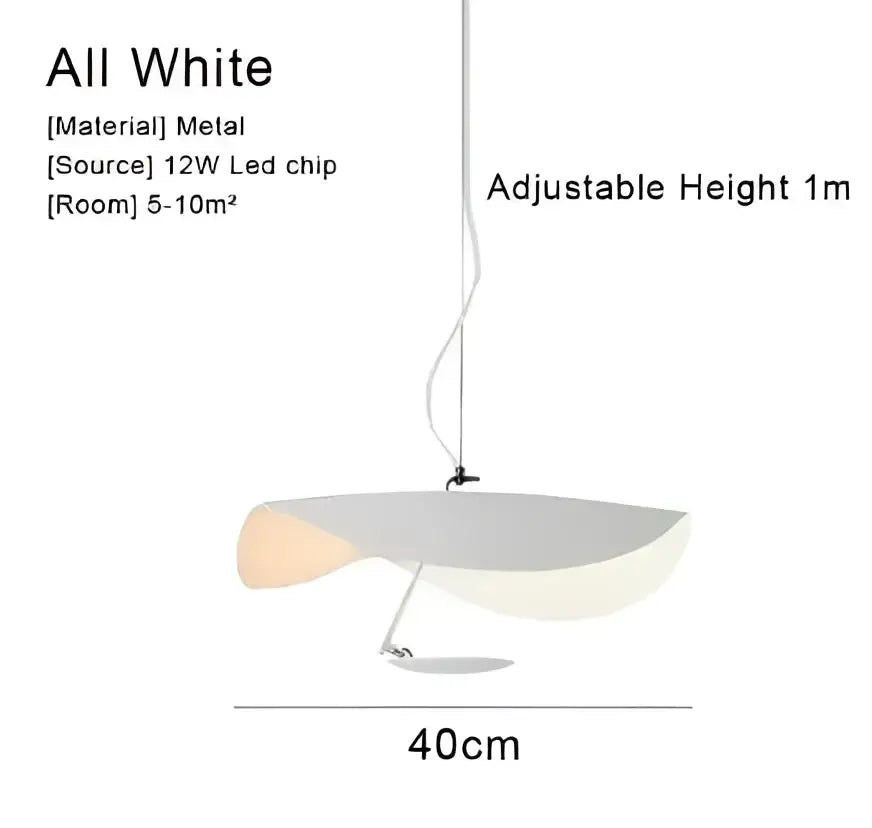 A sleek industrial black and gold lotus leaf pendant light with smooth white metal shade and adjustable height for dining room decorbites lederam manta