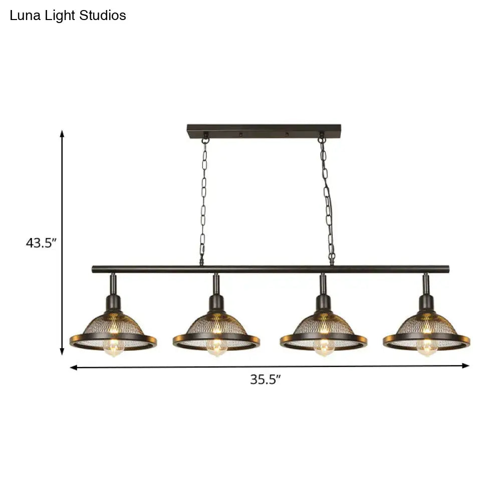 Industrial black and gold metal pendant dining room light with four mesh shades and e26 e27 exposed bulbs