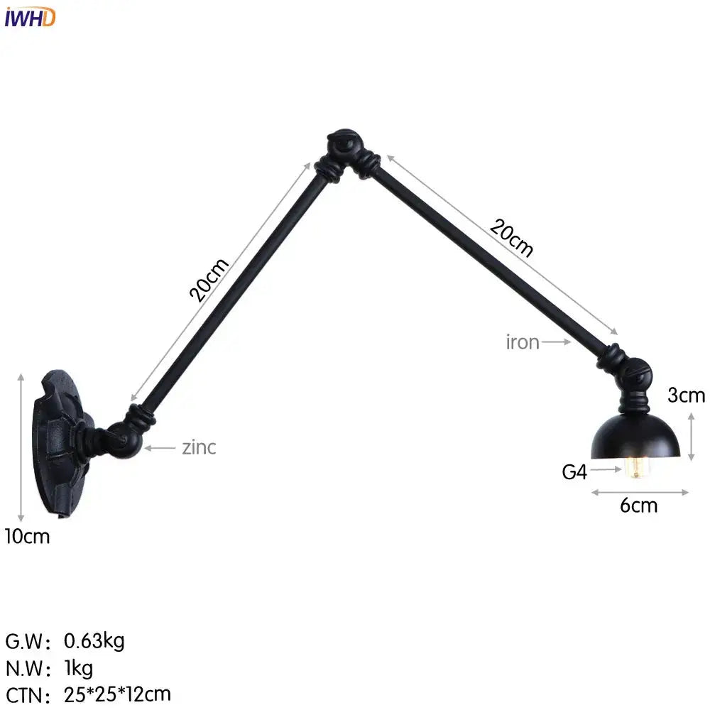 Black zinc and iron industrial vintage adjustable wall sconce with g4 bulb holder for stair lighting decorbites industrial vintage