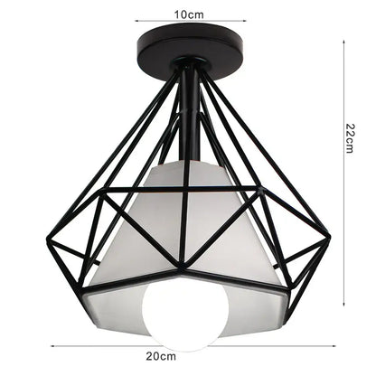 Black geometric metal cage ceiling light with frosted white glass shade by decorbites iron aisle ceiling lamp