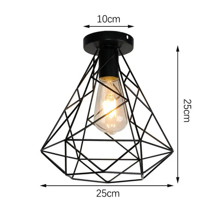 Black metal geometric cage pendant light with exposed edison bulb for kitchen decorbites iron aisle ceiling lamp