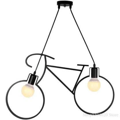 Industrial black iron bike chandelier pendant light with two exposed bulbs for dining room decorbites iron bike design