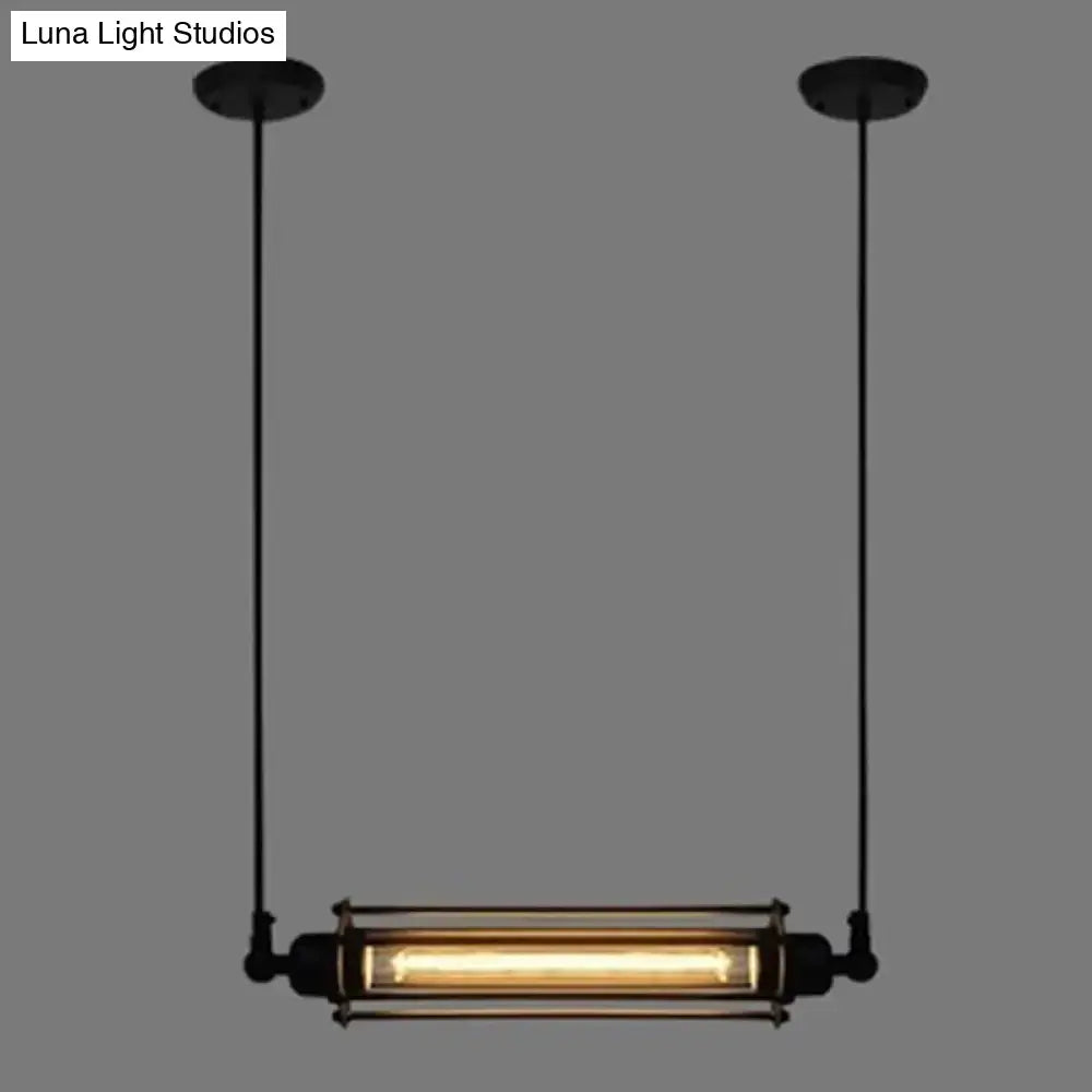 Decorbites rustic black tube pendant ceiling light with iron finish and glass encased edison bulb for restaurant lighting