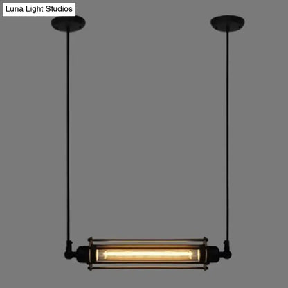 Decorbites rustic black tube pendant ceiling light with iron finish and glass encased edison bulb for restaurant lighting