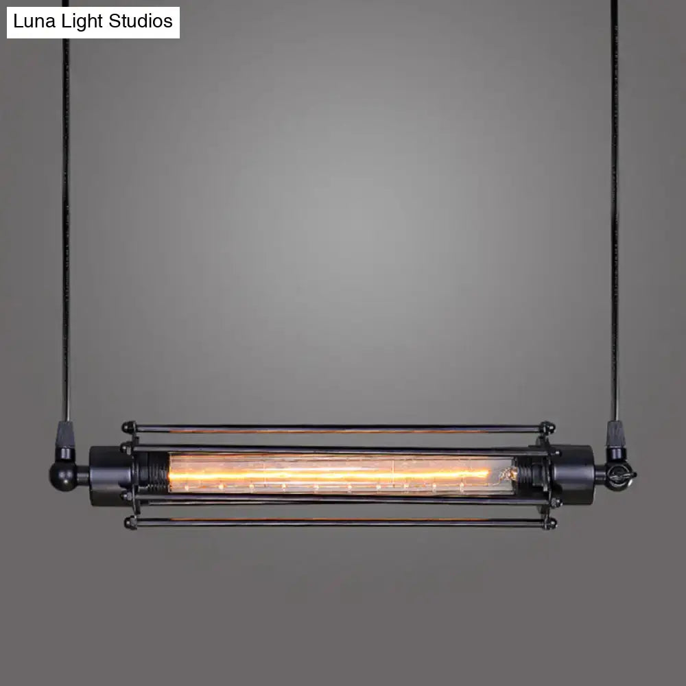 Decorbites rustic black tube pendant ceiling light with glowing edison filament bulb iron finish for restaurant lighting