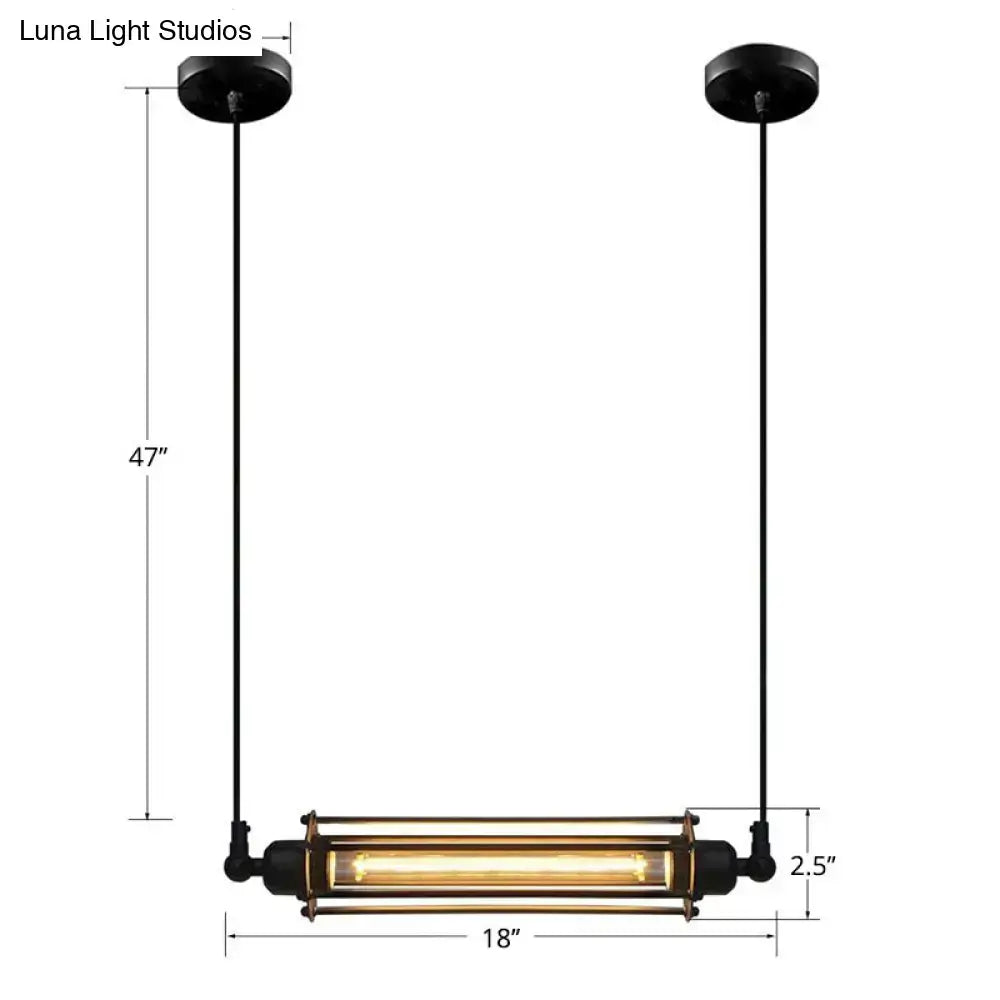 DecorBites™ rustic black tube pendant ceiling light with vintage Edison bulb and brass-colored metal framing in iron finish