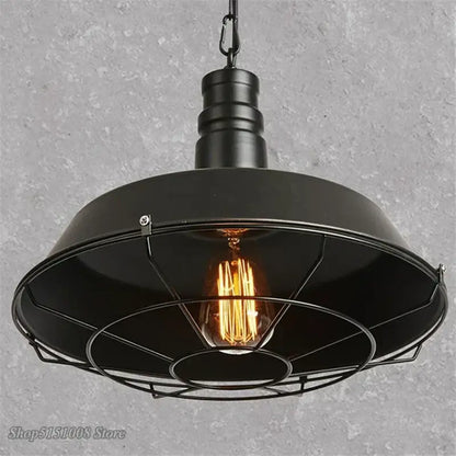 Black industrial iron pendant light with wire cage dome and exposed filament bulb for dining room decorbites iron pendant