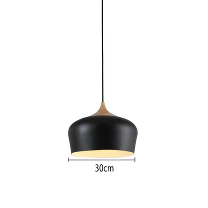 Black pendant light with matte finish and wooden accent 30cm diameter for decorbites industrial iron pendant lights kitchen decor