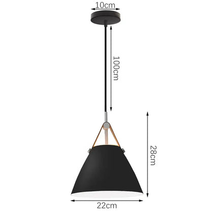 Industrial black iron pendant lights with matte black conical shade copper triangular straps and cylindrical ceiling mount