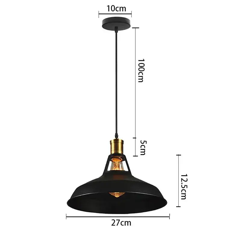 Black metal pendant light with brass socket and exposed edison bulb from decorbites industrial iron pendant lights collection